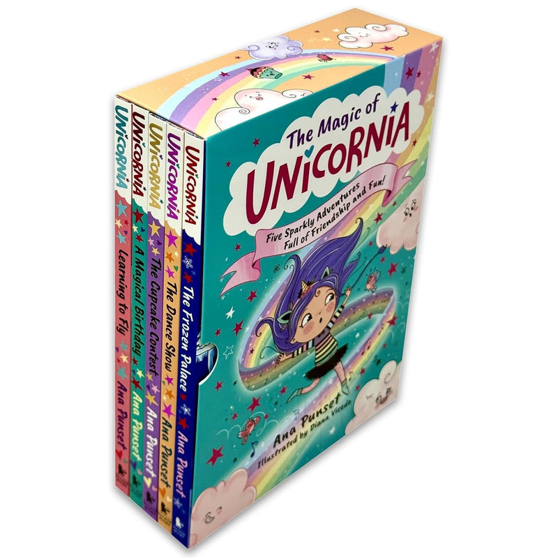Unicornia Series 5 Books Collection Set By Ana Punset(Learning to Fly,A Magical Birthday,The Cupcake Contest,The Dance Show &The Frozen Palace)