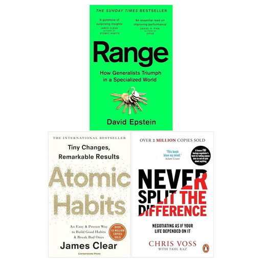 Range, Atomic Habits, Never Split the Difference 3 Books Collection Set - The Book Bundle