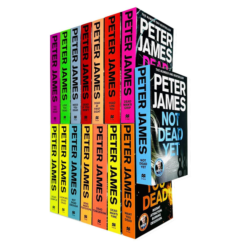 Set of 15 Roy Grace Series books by Peter James in hardcover, fiction collection, published by Pan Ltd.