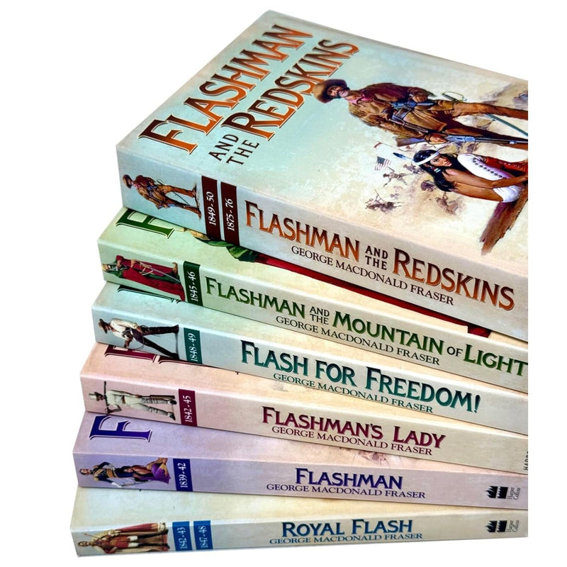 Set of six The Flashman Papers series books by George MacDonald Fraser, including Royal Flash, Flashman, and related titles.