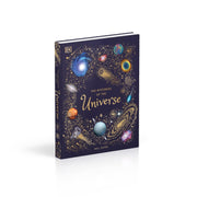 Book cover of "The Mysteries of the Universe" by Will Gater, DK, featuring a cosmic space design and celestial imagery.