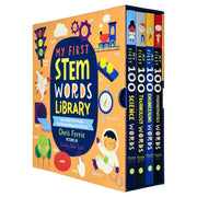My First Stem Words Library set by Chris Ferrie includes four books on science, technology, engineering, and math for kids.