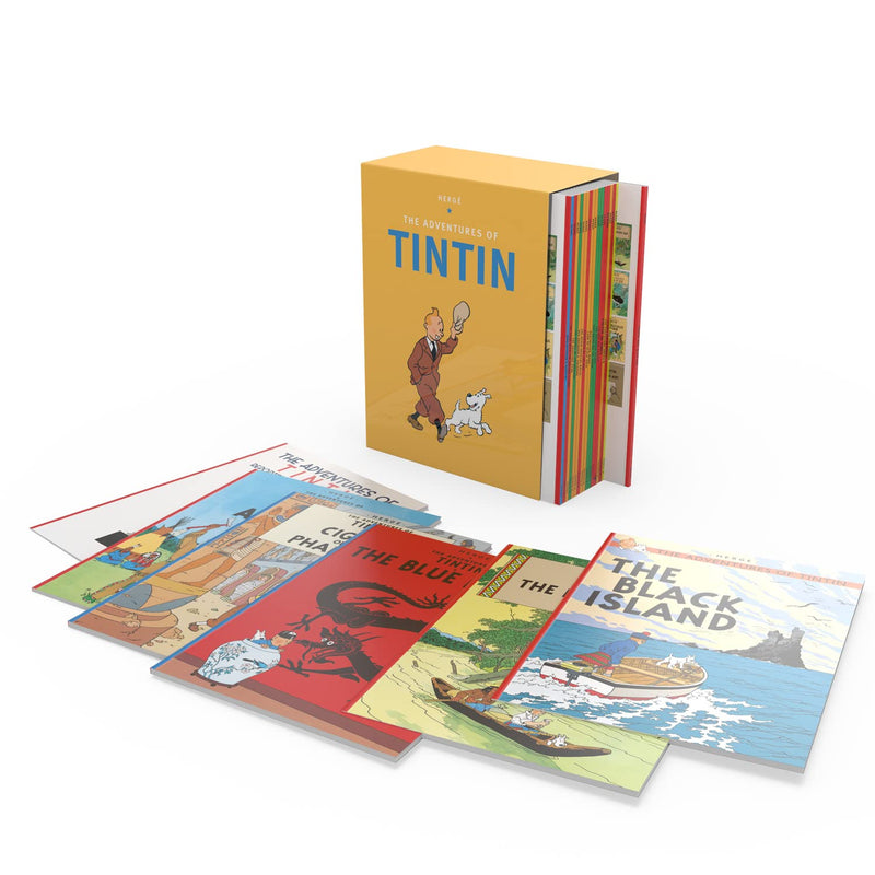 Set of 23 Tintin paperback books from the Herge Farshore collection featuring classic adventure stories in colorful covers.
