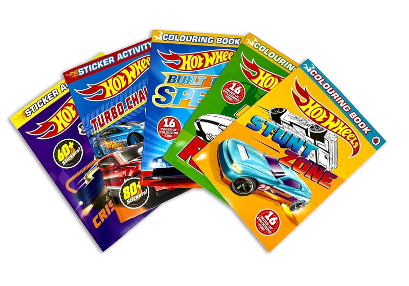 Hot Wheels Activity Book Collection 5 Books Set (Turbo Challenge Sticker Activity Book, Criss Cross Crash Sticker Activity Book, Built For Speed, Stunt Zone, Made to Race Colouring Book) - Ages 5-7 - Paperback