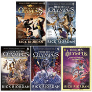 Heroes of Olympus graphic novels collection set by Rick Riordan, featuring paperback editions with colorful cover art.