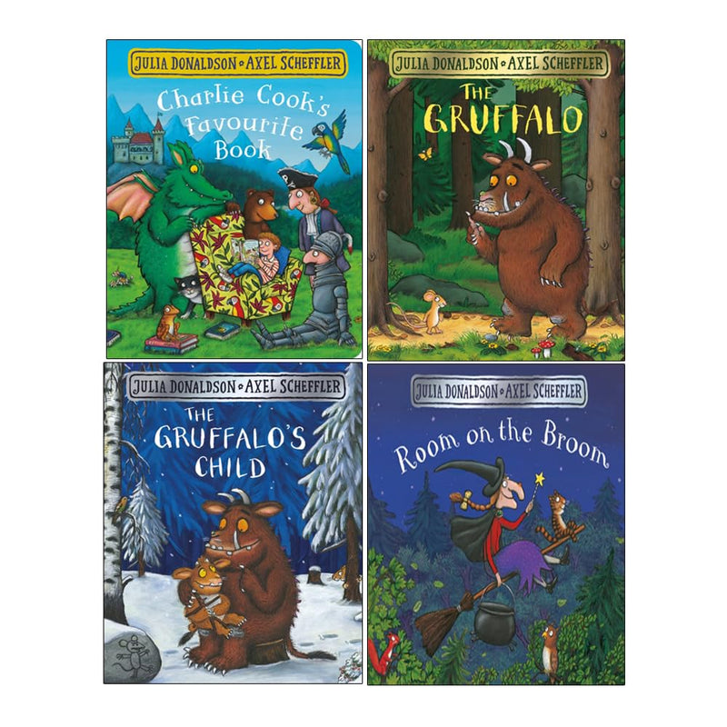 Julia Donaldson 4 Books Collection Set (Charlie Cook's Favourite Book, The Gruffalo, The Gruffalo's Child & Room on the Broom)