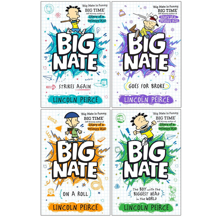Big Nate Series 4 Books Collection Set By Lincoln Peirce (Strikes Again, Goes for Broke, on a Roll and The Boy with the Biggest Head in the World) - The Book Bundle