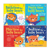 Usborne Soft Flap Book Collection by Sam Taplin featuring four baby bear stories: Party, Playtime, Bathtime, and Bedtime.