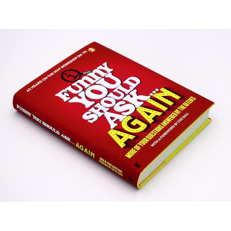 Hardcover of "Funny You Should Ask... Again" by QI Elves, non-fiction book featuring humorous answers to popular questions.