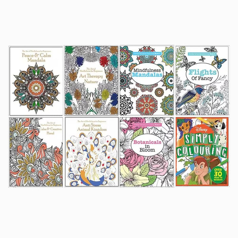 Mother's Day Relaxing Colouring Books Set for Adults - 8 Book Mindfulness, Mandala and Floral Art Therapy Collection | Anti-Stress Creative Gift for Mum - The Book Bundle
