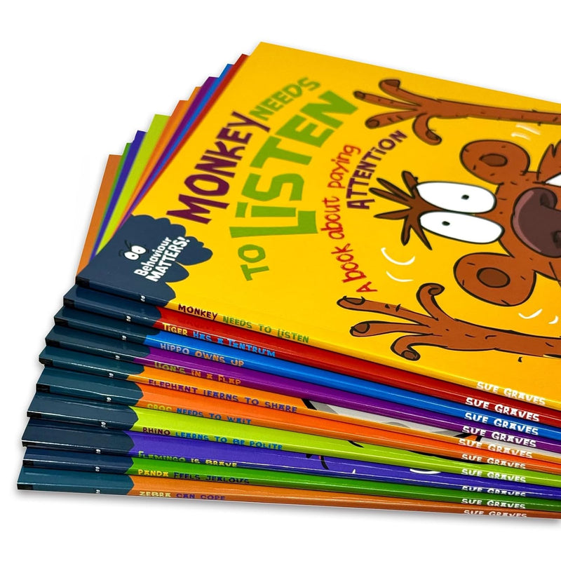 Sue Graves Behaviour Matters Series 10 Books Collection Set (Elephant Learns to Share,Lion's in a Flap & More)
