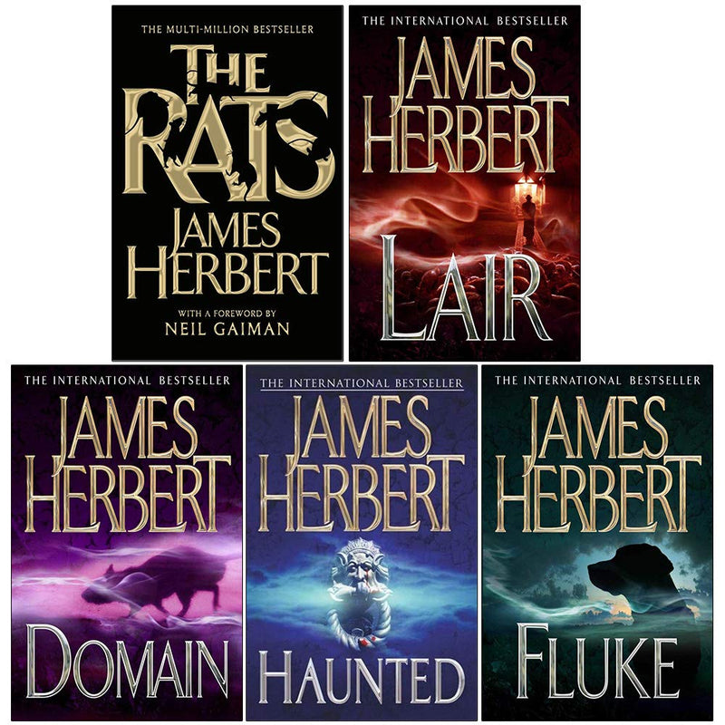 Set of five haunted house horror paperbacks from James Herbert's The Rats series, featuring spooky illustrations on the covers.