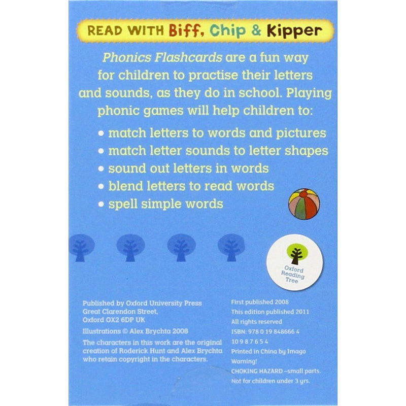 Oxford Reading Tree Read With Biff, Chip, and Kipper phonics flashcards featuring non-fiction words, with colorful card designs.