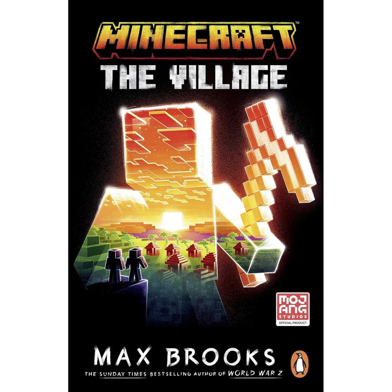 Minecraft 3-book collection set by Max Brooks featuring The Island, The Mountain, and The Village in paperback, published by Arrow/Penguin.