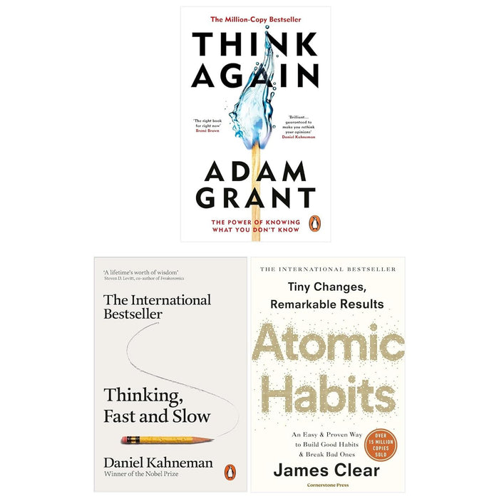 Think Again, Atomic Habits and Thinking and Fast and Slow 3 Books Collection Set - The Book Bundle