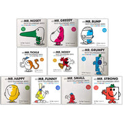 Set of 10 Mr Men paperback books by Roger Hargreaves for ages 3-5, featuring colorful covers and classic characters.