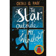 Six paperback children's books by Onjali Q. Raúf, including "Star Outside My Window" and "Night Bus Hero," on a plain background.