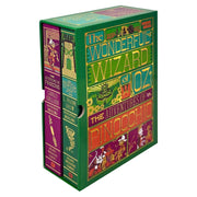 Two hardcover books: "The Wonderful Wizard of Oz" by L. Frank Baum and "The Adventures of Pinocchio" by Carlo Collodi, published by Harper Ltd.