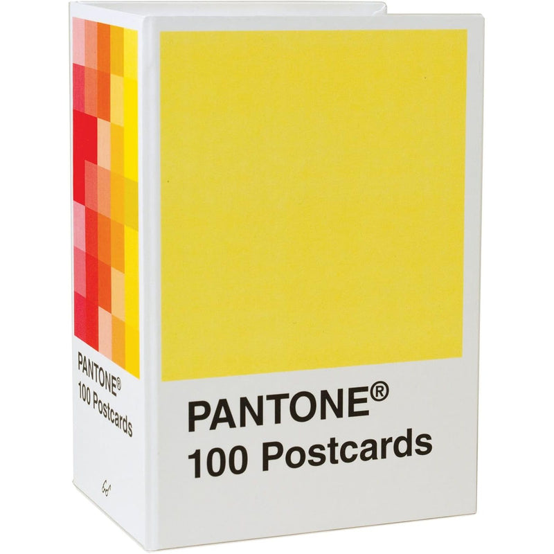 Set of 100 Chronicle Books Abrams Pantone Postcards featuring colorful, mixed-format non-fiction designs in a collectible box.