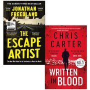 Two book collection set featuring "The Escape Artist" by Jonathan Freedland and "Written in Blood" by Chris Carter, displayed together.