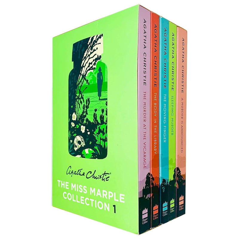 Set of five Miss Marple mystery books by Agatha Christie, includes The Murder at the Vicarage, published by HarperCollins.