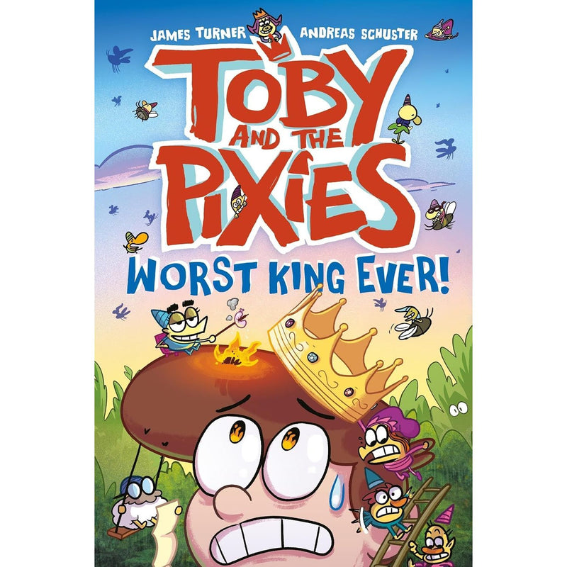 Set of four Toby and the Pixies paperback books by James Turner and Andreas Schuster, featuring colorful fantasy cover art.