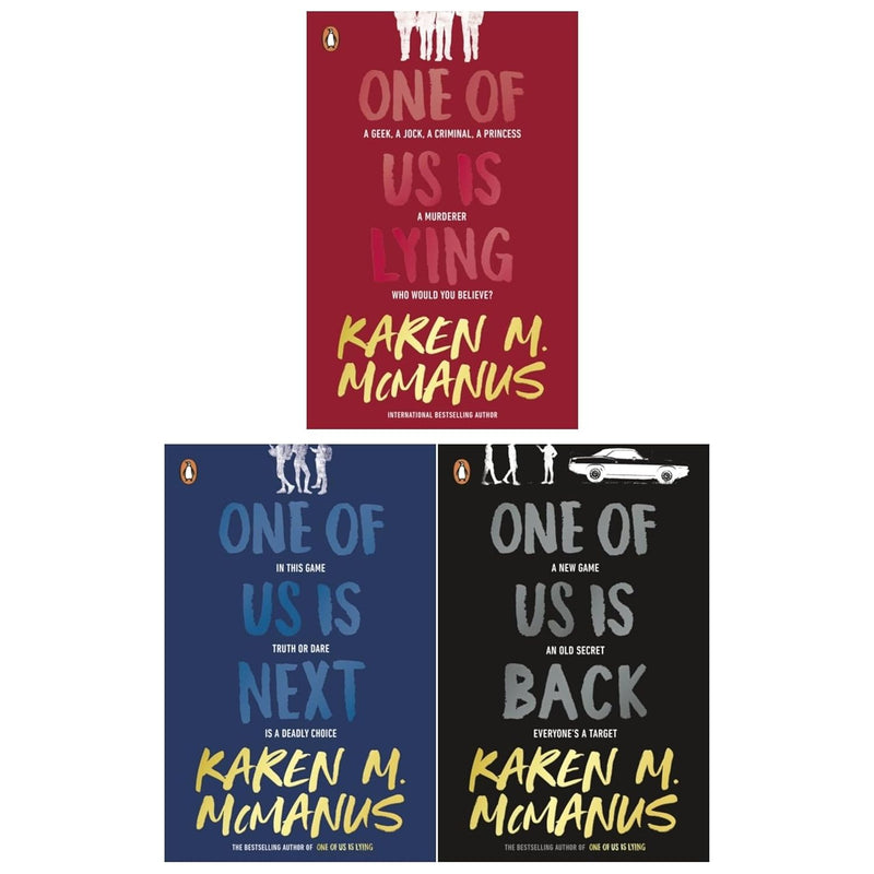 Karen M McManus book collection featuring three novels, including "One of Us is Lying" and "One of Us is Next" by Penguin Ltd.