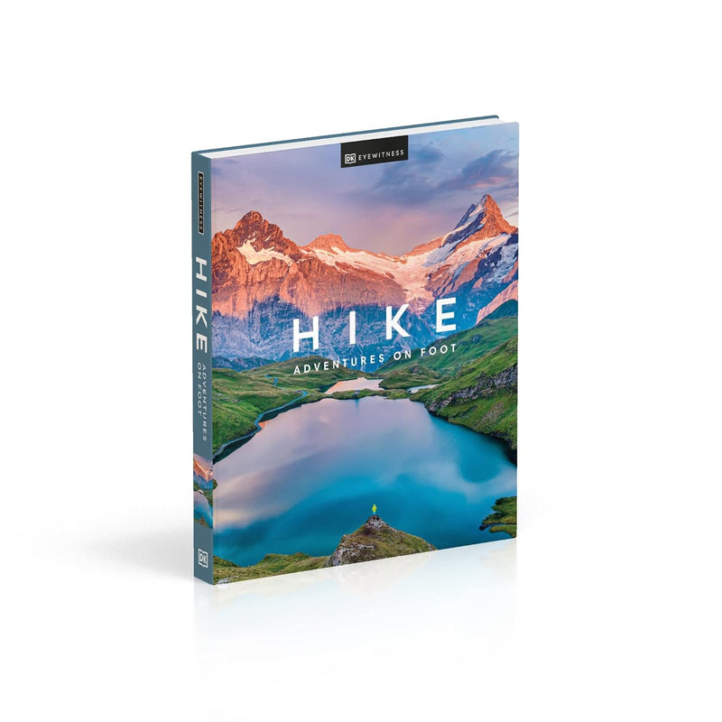 Hardcover book "Hike: Adventures on Foot" by DK Travel, featuring outdoor hiking scenes and scenic landscapes on the cover.