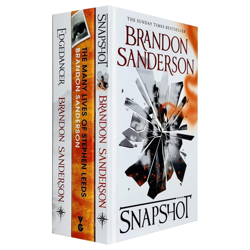 Brandon Sanderson 3-book collection set including Snapshot, Legion, and Edgedancer by Gollancanderson on a white background.