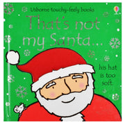 Children's book titled "That's Not My Santa" by Fiona Watt, published by Usborne Publishing, featuring festive holiday illustrations.