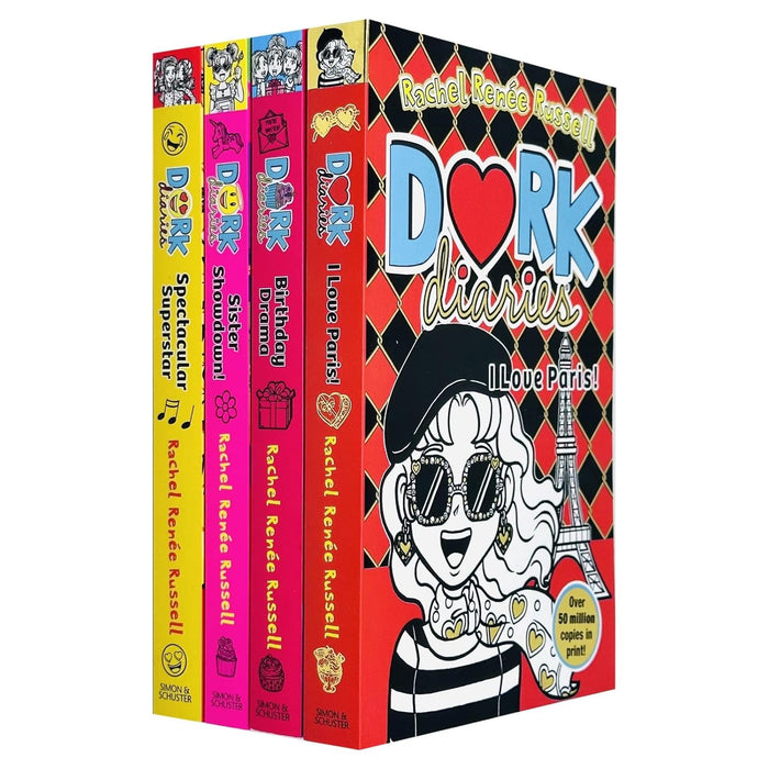 Dork Diaries Collection 4 Books Set (Volume 13-16) By Rachel Renee Russell (Sister Showdown, Birthday Drama!, Spectacular Superstar and I Love Paris!) - The Book Bundle