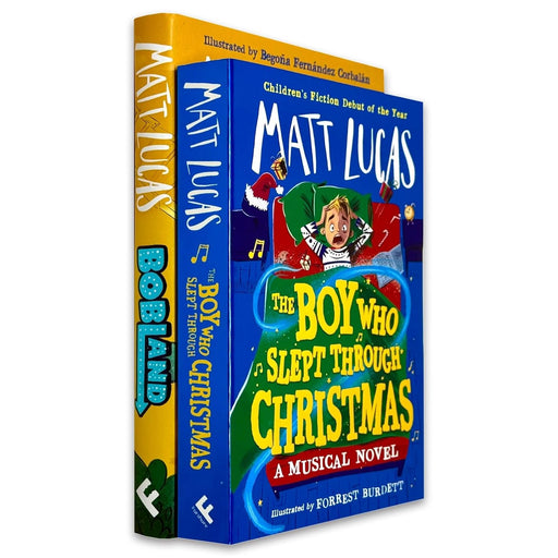 BobLand and The Boy Who Slept Through Christmas books by Matt Lucas, fiction collection set, featuring colorful cover illustrations.