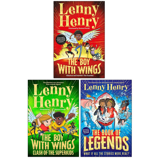 Collection of "The Boy With Wings" Series 3 books by Lenny Henry, featuring colorful cover illustrations from Macmillan Children's Books.