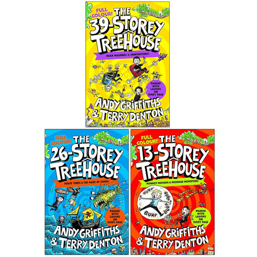 Set of The Treehouse Colour Edition 3 books by Andy Griffiths and Terry Denton, featuring colorful covers from Macmillan Children's Books.