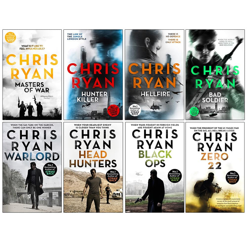 Danny Black Series 8 books collection set by Chris Ryan in paperback, featuring thrillers from Hodder Paperbacks.