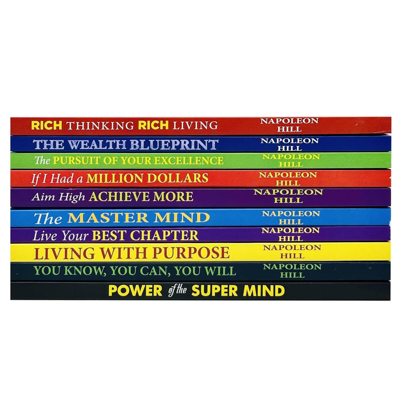 Set of 10 Napoleon Hill books including Rich Thinking and Wealth Blueprint, published by Rupa Publications.