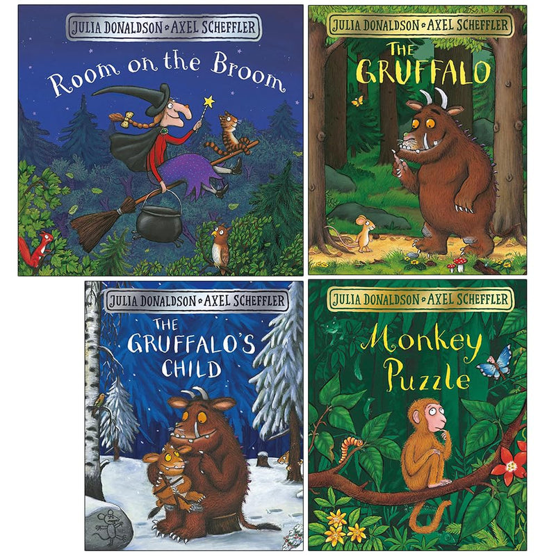 Julia Donaldson Collection 4 Books Set (Room on the Broom, The Gruffalo, The Gruffalo's Child and Monkey Puzzle) - The Book Bundle