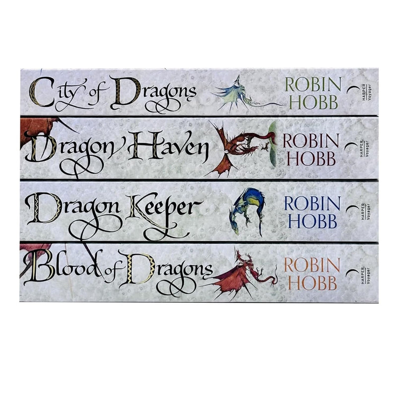 Four paperback books from Robin Hobb's Rain Wilds Chronicles collection, fiction series published by HarperVoyager.
