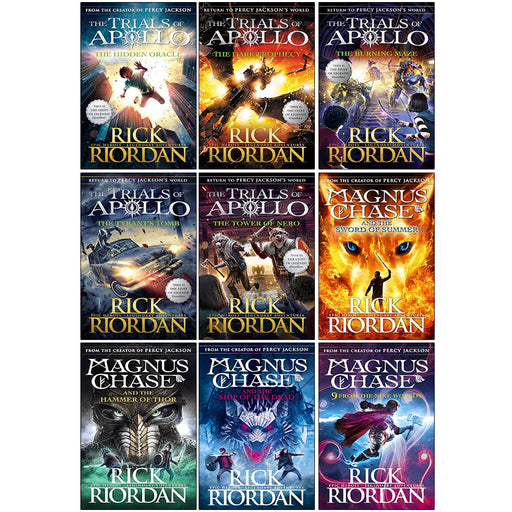 Rick Riordan Trials of Apollo and Magnus Chase Series 9 Books Collection Set (The Hidden Oracle, Dark Prophecy, Burning Maze, Tyrant's Tomb, Tower of Nero, Sword of Summer, Hammer of Thor and More) - The Book Bundle