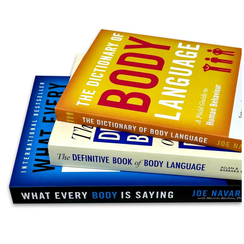 Set of three books on body language, including "What Every Body Is Saying" by Joe Navarro, featuring covers and titles.