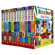Set of 12 Bizzy Bear board books by Benji Davies featuring train driver, pilot, captain, rescue, recycling, diver, and zoo ranger themes.