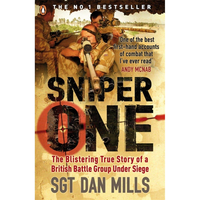 Penguin book titled "Sniper One" by Dan Mills featuring a cover image with military-themed artwork.