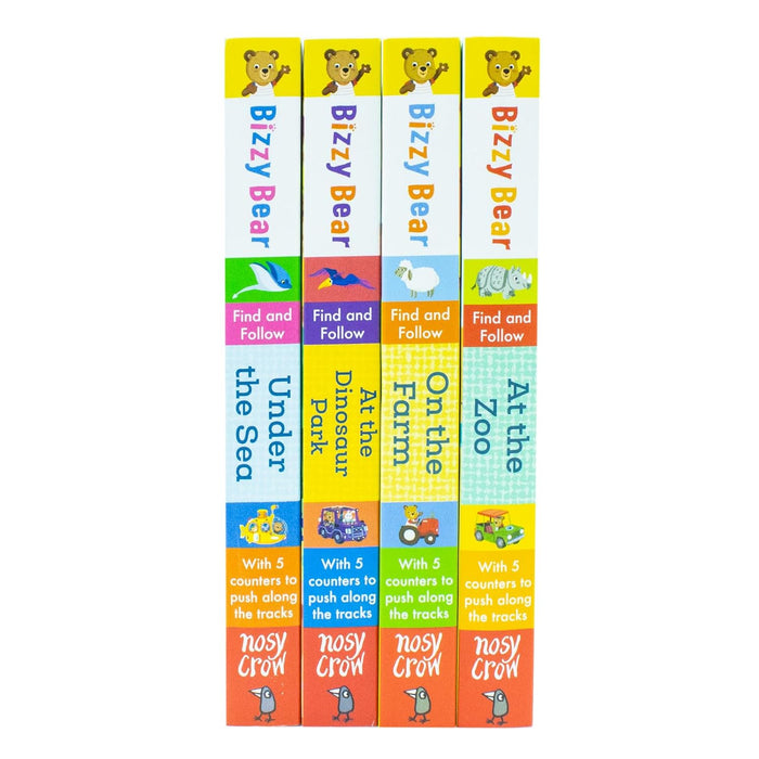 Bizzy Bear Find & Follow Series 4 Books Set (At The Zoo, On The Farm, At The Dinosaur Park, Under The Sea) - The Book Bundle