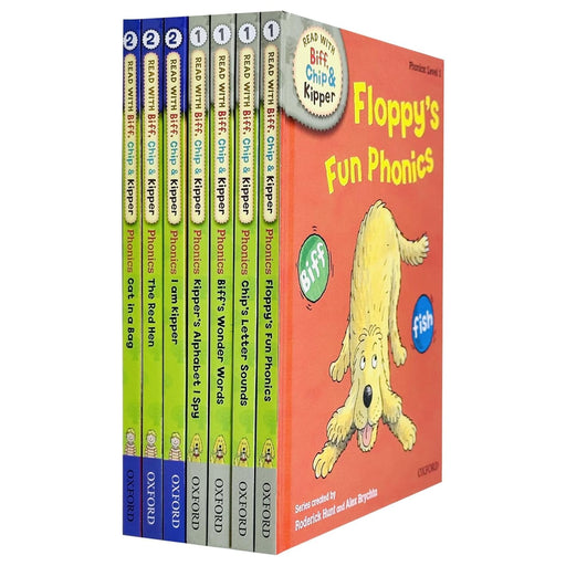 Read With Biff, Chip and Kipper Phonics Starter Pack Level 1 & 2 Collection 7 Books Set (Floppy's Fun Phonics) - The Book Bundle