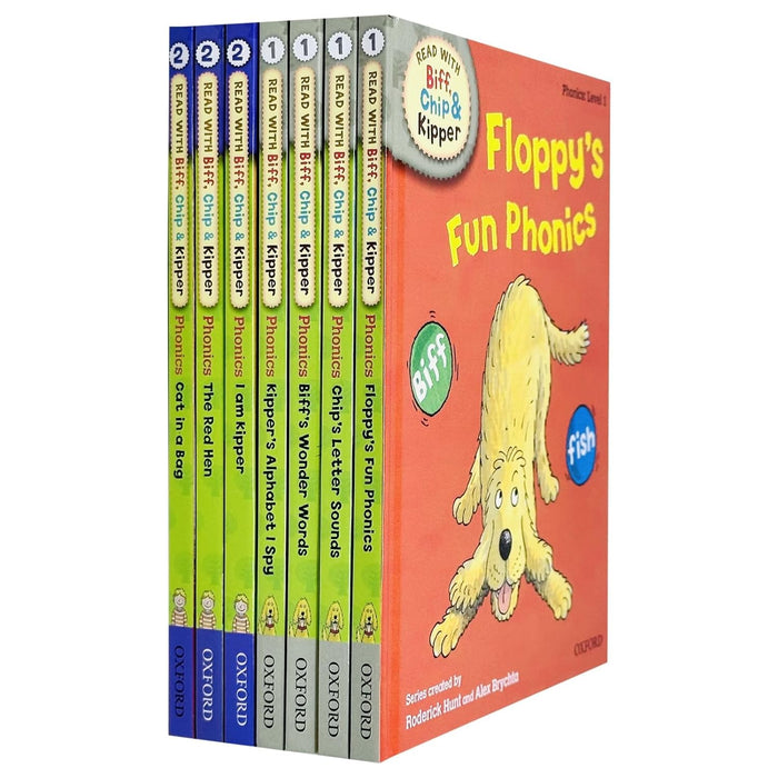 Read With Biff, Chip and Kipper Phonics Starter Pack Level 1 & 2 Collection 7 Books Set (Floppy's Fun Phonics) - The Book Bundle