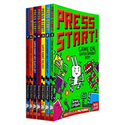 Press Start Series 1-7 book collection by Thomas Flintham, Nosy Crow Ltd, featuring colorful covers of children's adventure books.