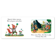 Cover of "Badger's Band: A Lift-the-Flap Story" children's book by Julia Donaldson, featuring colorful illustrations of woodland animals.