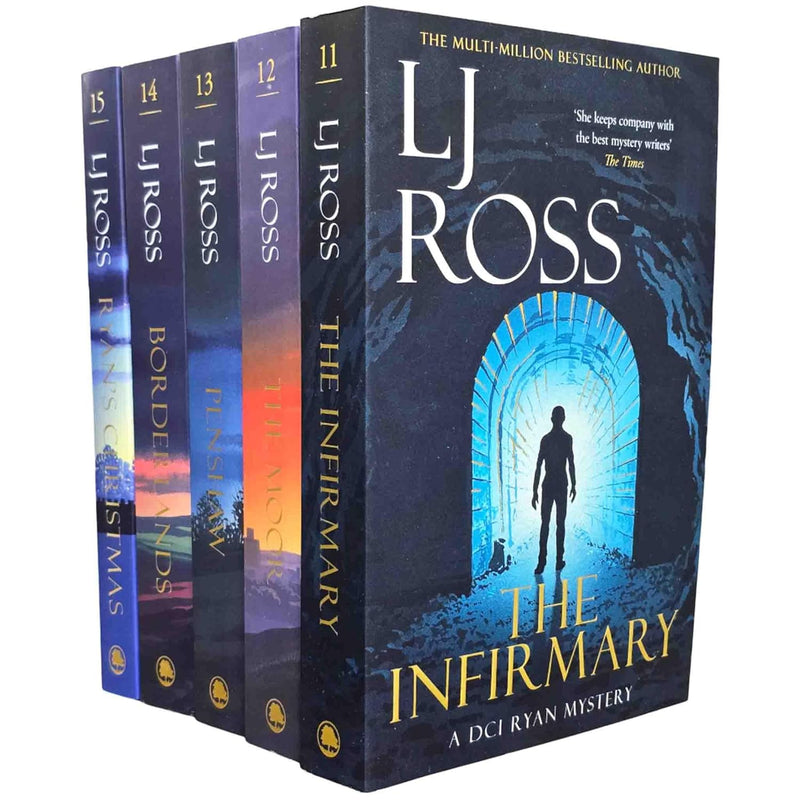 Set of five LJ Ross DCI Ryan Mysteries books including The Infirmary, The Moor, Penshaw, Borderlands, and Ryan's Christmas.
