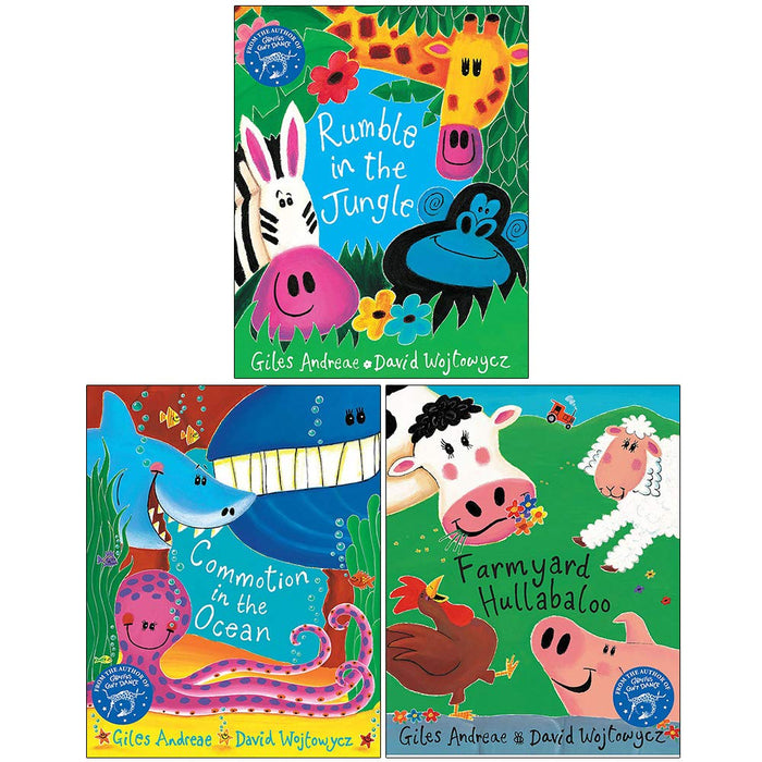 Giles Andreae Collection 3 Books Set (Rumble in the Jungle, Commotion In The Ocean, Farmyard Hullabaloo) - The Book Bundle