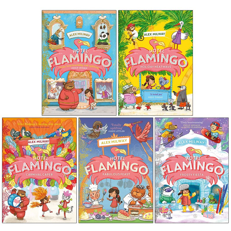 Hotel Flamingo Series 5 Books Collection Set By Alex Milway (Hotel Flamingo, Holiday Heatwave, Carnival Caper, Fabulous Feast and Frosty Fiesta) - The Book Bundle